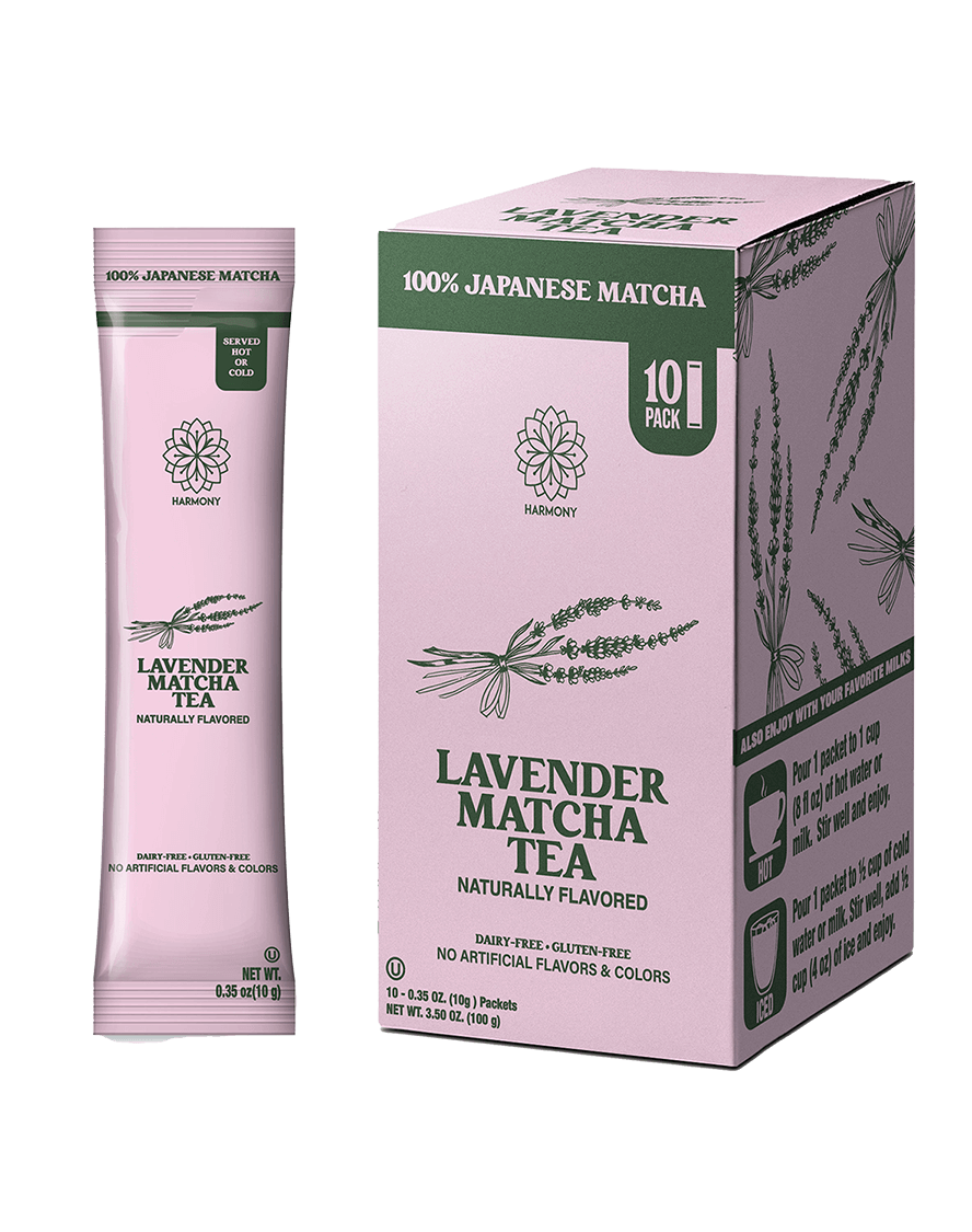 Harmony Matcha Lavender – Premium Shade-Grown Japanese Matcha, Sweetened with Organic Sugar (10 Stick Packs)