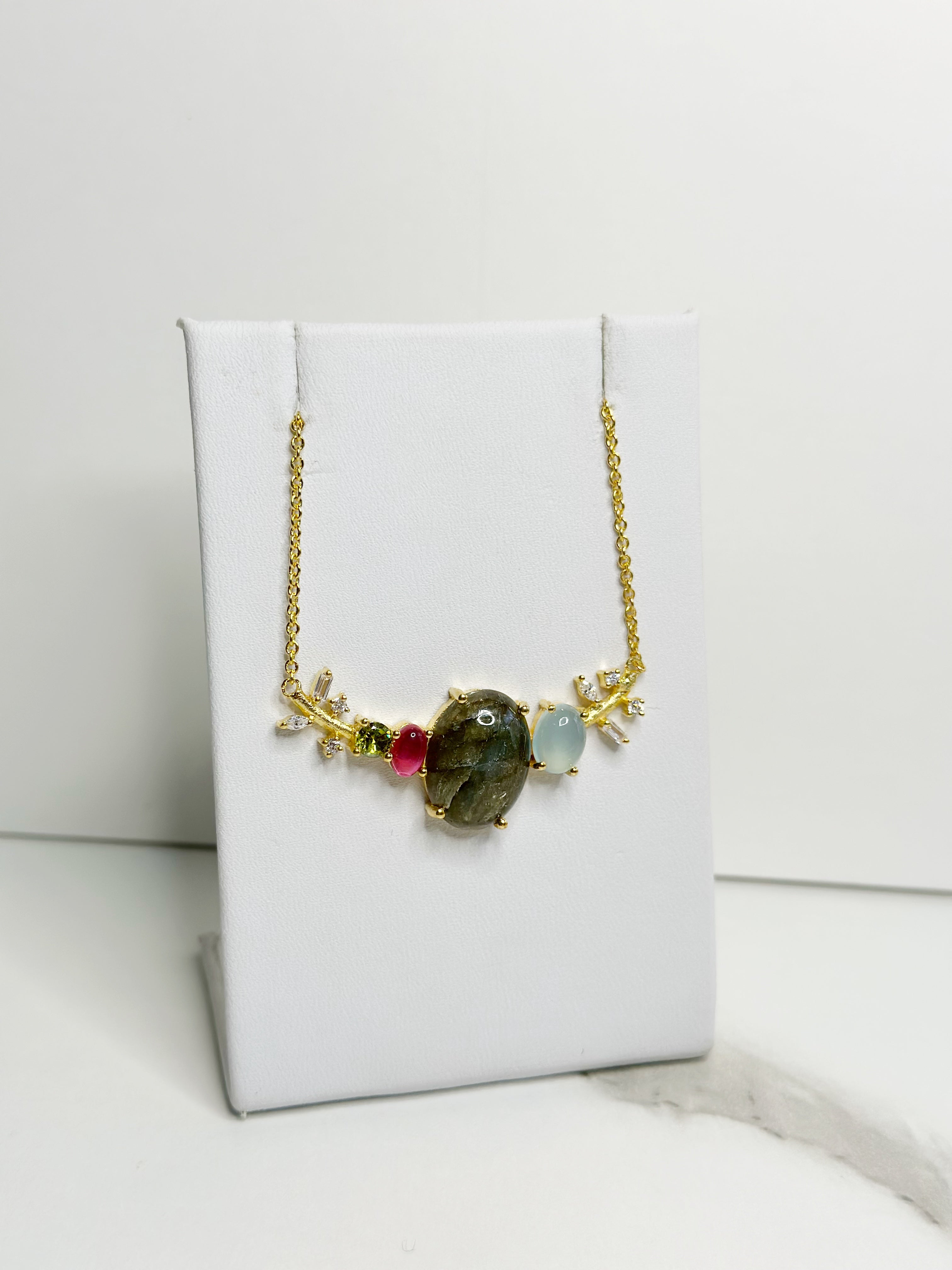 Multi stone cluster necklace