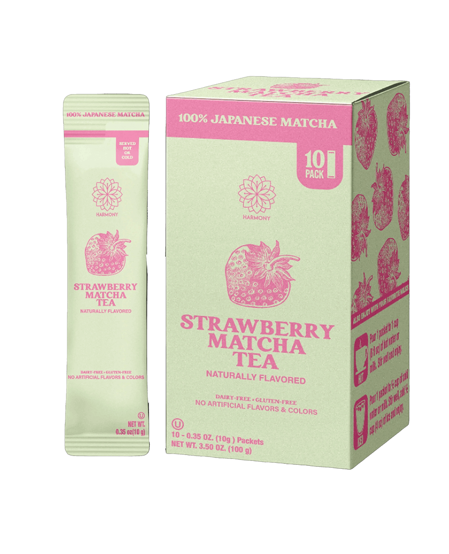 Harmony Matcha Strawberry – Premium Shade-Grown Japanese Matcha, Sweetened with Organic Sugar (10 Stick Packs)