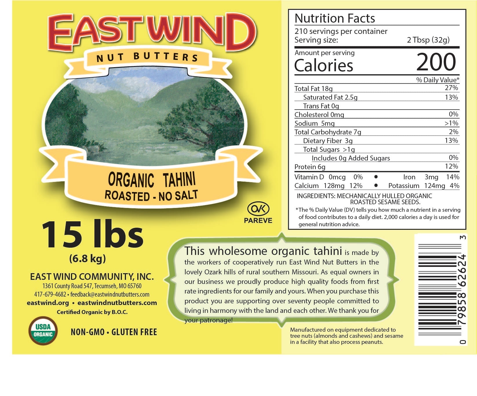 Organic Tahini 15lb - Best by Date December 2024