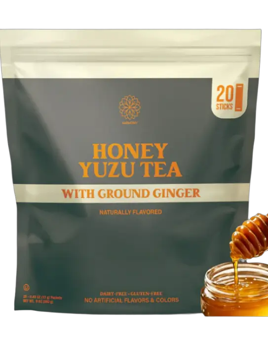 Harmony Matcha Honey Yuzu Tea With Ground Ginger – Premium Black Tea, Sweetened with Honey and Organic Sugar, 20 Servings