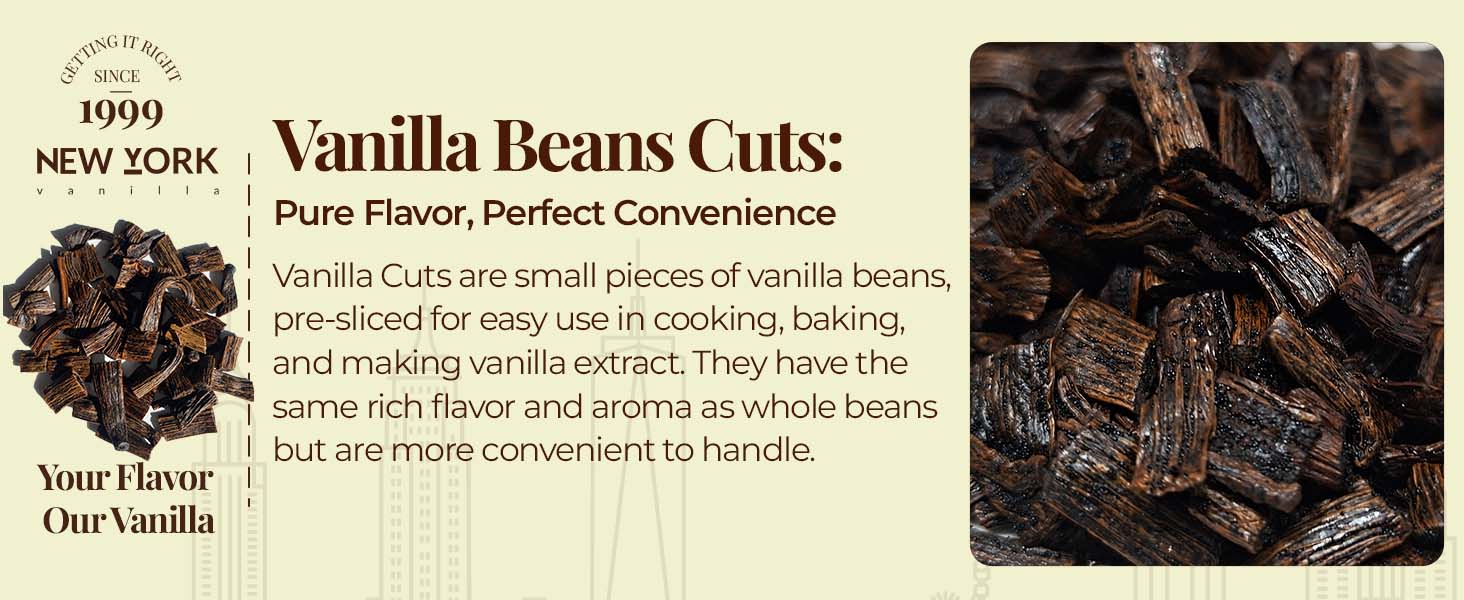 Premium Vanilla  Cuts - 1 lb. From Whole Vanilla Beans Grade B | Cut and Sorted for Easy Use
